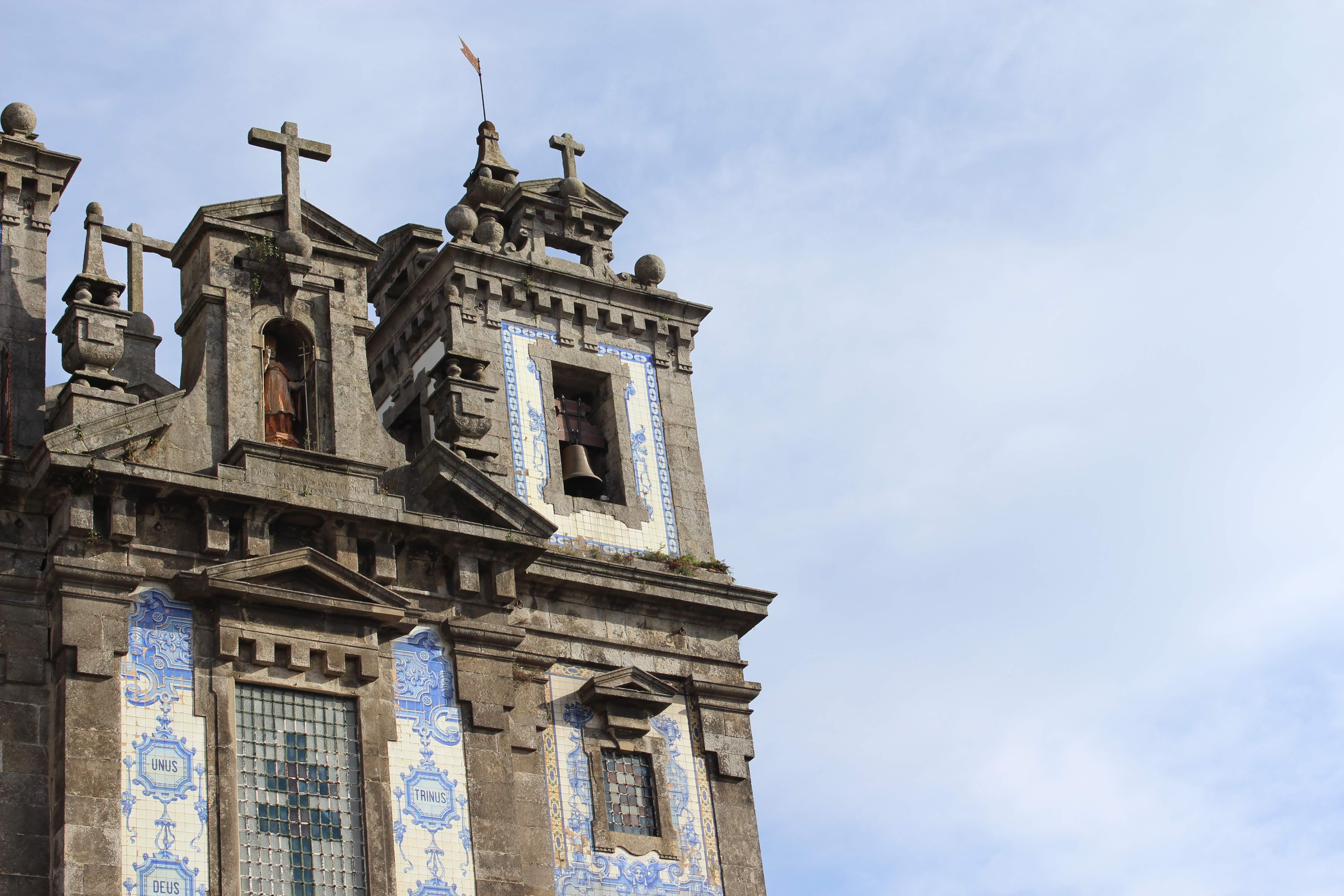 Azulejo tile church facade in Porto